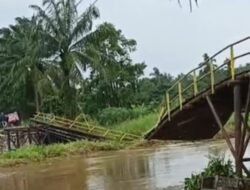 Diduga Dihantam Gumpalan Enceng Gondok, Jembatan Besi Lubuk Rukam–Muara Kumbang Ambruk