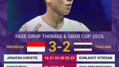 Sengit dan Dramatis, Ubed Penentu Kemenangan Tim THOMAS INDONESIA