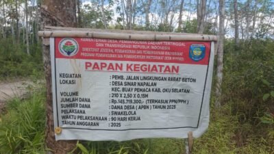 Baru Selesai Dibangun, Jalan Rabat Beton di Dusun 6 Desa Sinar Napalan Diduga Sudah Rusak